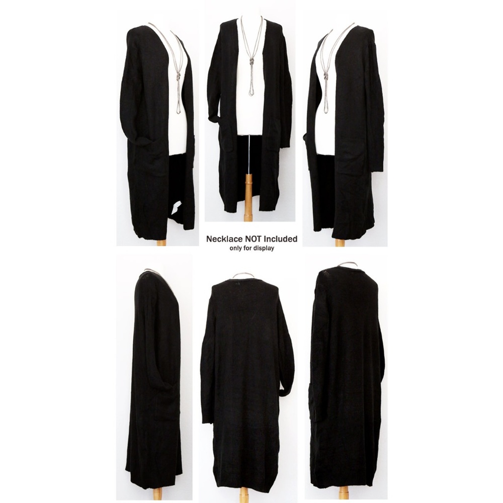 ZARAKNIT Black Long Duster Sweater Open Cardigan - Picture 7 of 8